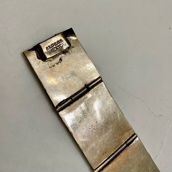 Vintage,  1940s  Silver- Abalone Alpaca Mexico Bracelet 8in x 1in - Picture 8 of 11